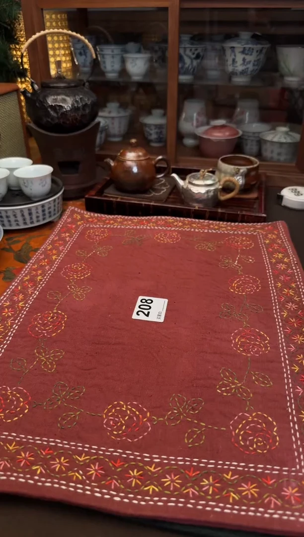 【闪购商品】织绣ci手作刺子绣植物染柿染茶席-208