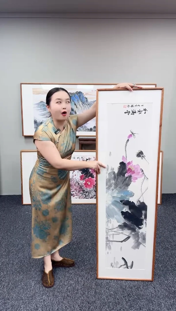 国画荷花155*45手绘作品