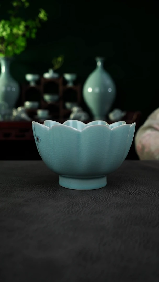 瓷片仿古天青   莲花温碗    微瑕