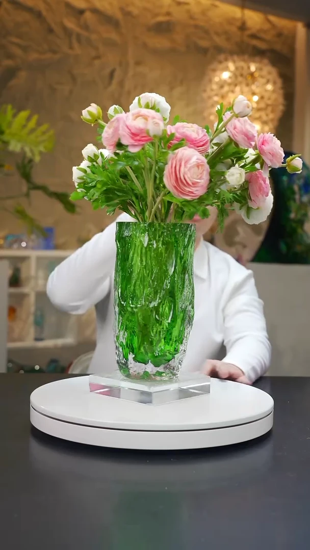 手工艺品琉璃祖母绿树干肌理纹花器