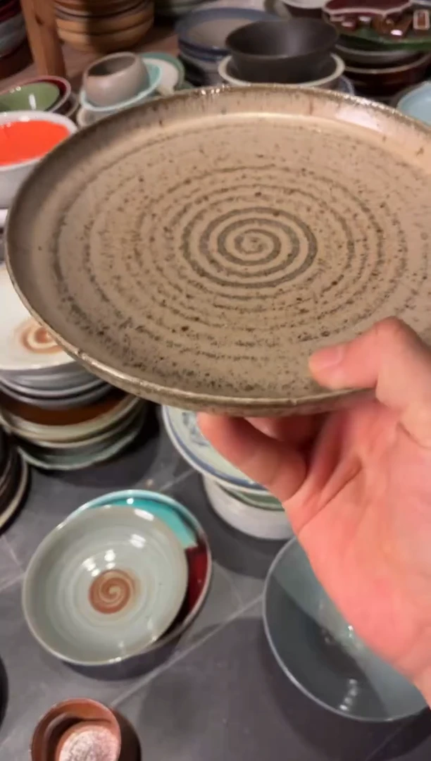 餐具B****l305 粗陶灰色燕麦立口盘1个