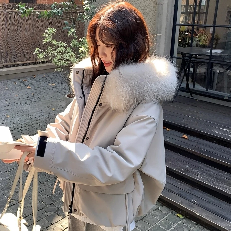 棉服女款2025新款秋冬季短款高个子工装大毛领今年流行外套