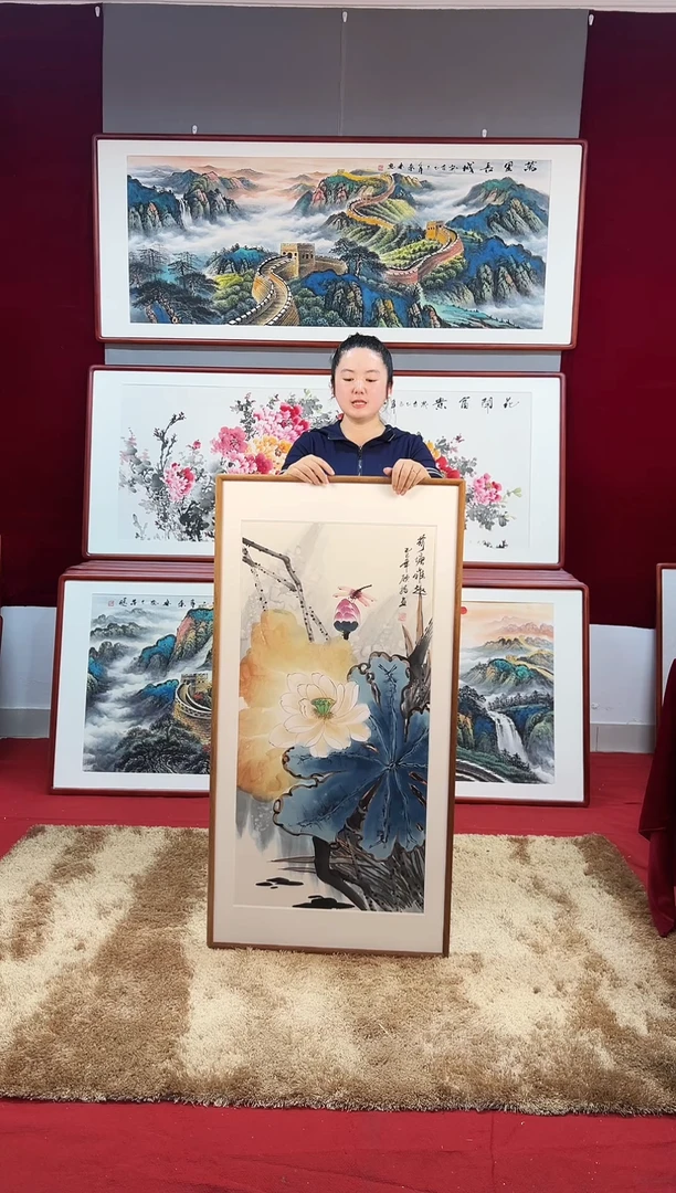 国画手绘荷花122*62尺寸