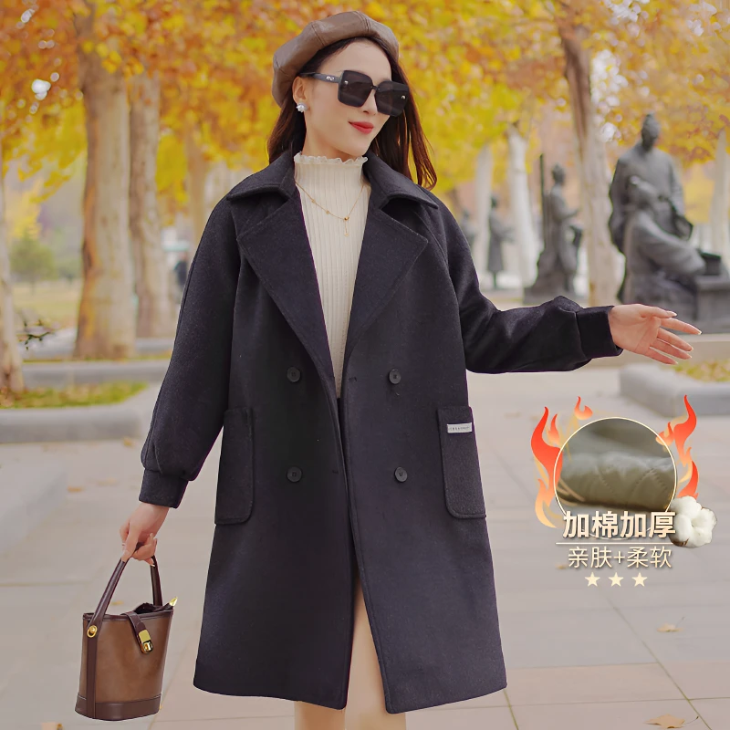 25年爆款显瘦显高小个子加棉加厚保暖韩版时尚中长款气质大衣外套