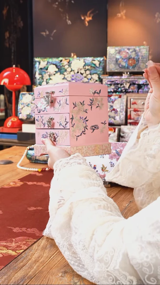 【闪购商品】瓷片螺钿工艺香椿木首饰盒