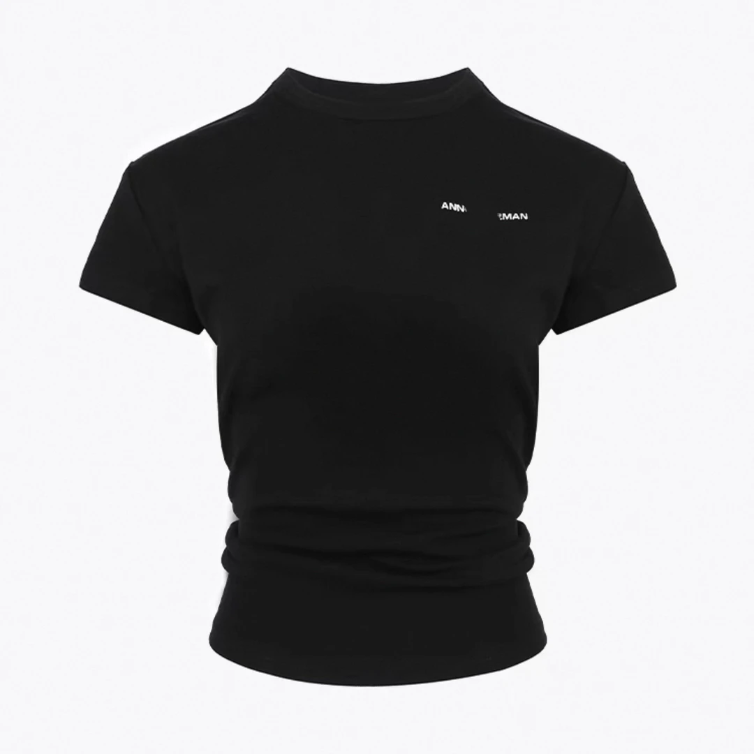 【品质保障】明星同款ANN春夏新款修身t恤 叠褶短袖上衣