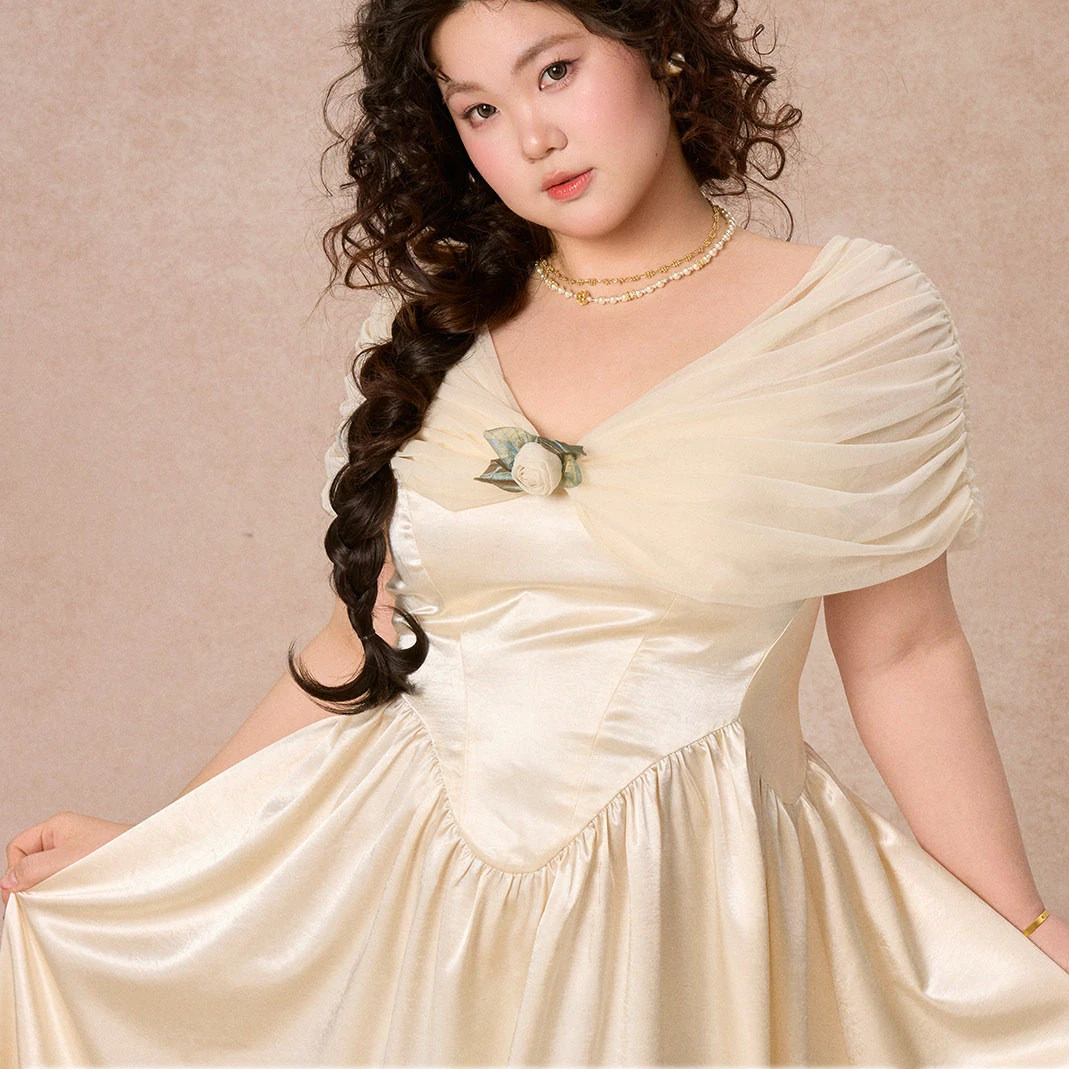 LaceMade大码女装 纯白琉璃梦 法式复古收腰连衣裙白色仙女长裙夏