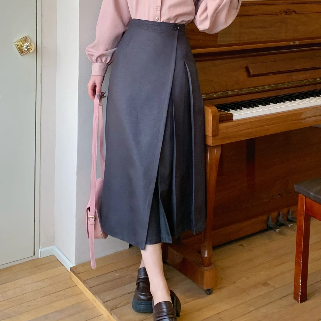 丁佳欣【乌羽】港风复古纯色半身裙显瘦高腰百搭裙子JK0725161