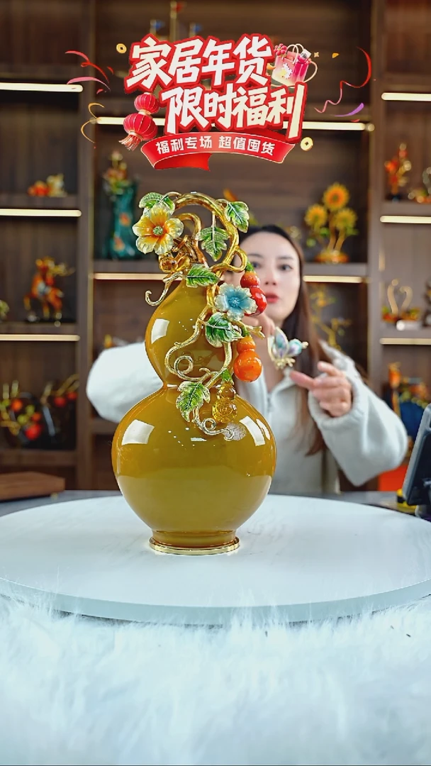 锌合金五福临门珐琅彩摆件