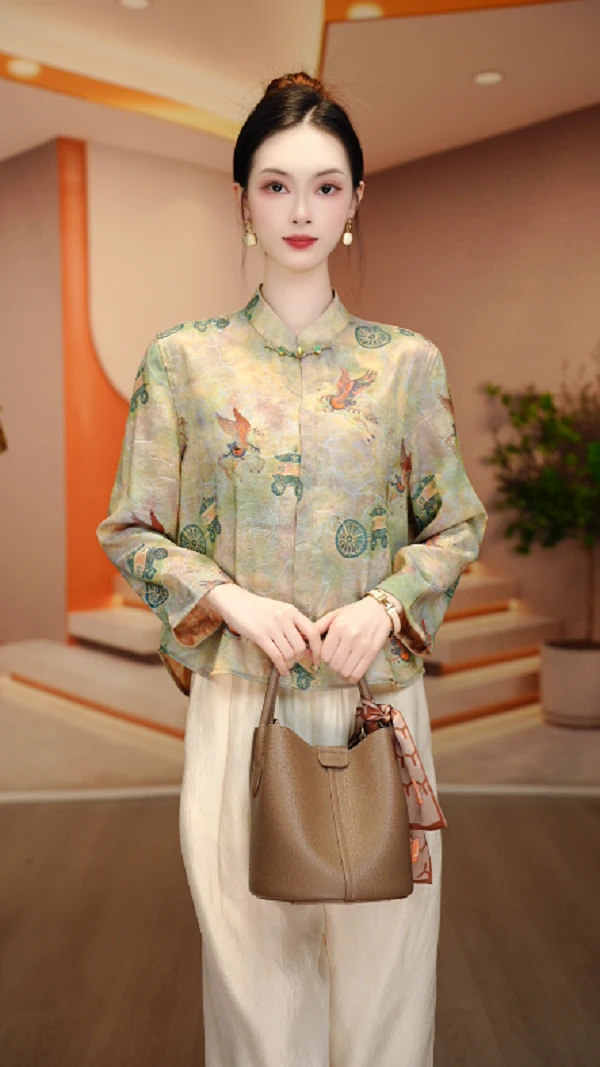 诺诗 新款洋气宽松显瘦优雅轻奢气质印花百搭小衫V25Z798