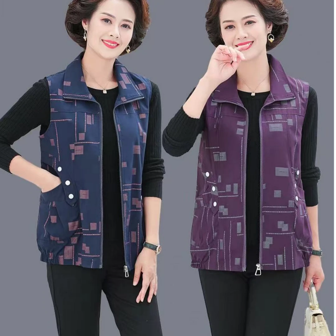 1064-中老年女装时尚拉链马夹外套洋气百搭