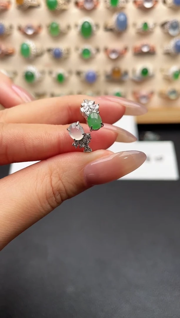 银S925镶嵌戒指翡翠一物一证一礼盒