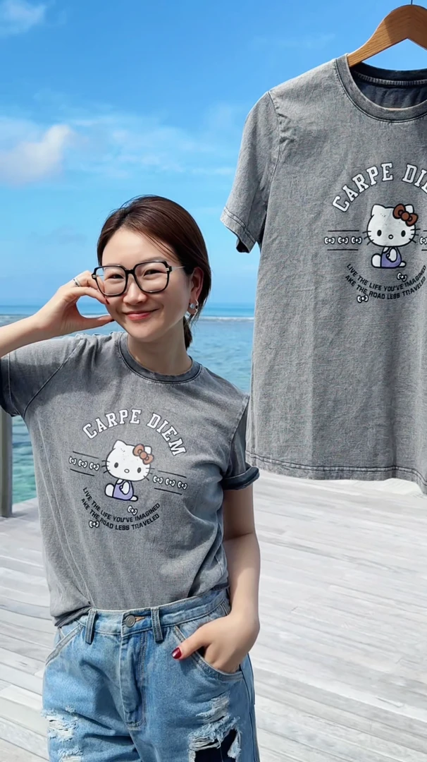 072 & RICE【凯蒂TEE】100纯棉 春季休闲圆领短袖T恤 32NB314Z*