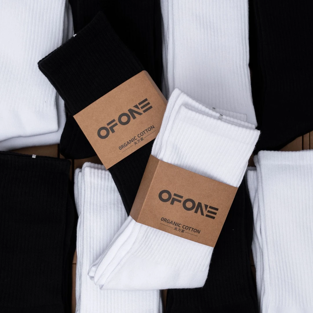 4双OFONE基础运动袜棉袜纯色男士百搭简约最新款经典防臭袜黑白