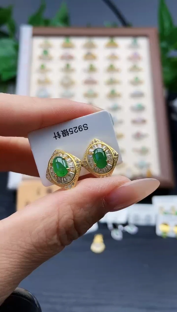 银S925镶嵌翡翠耳饰12