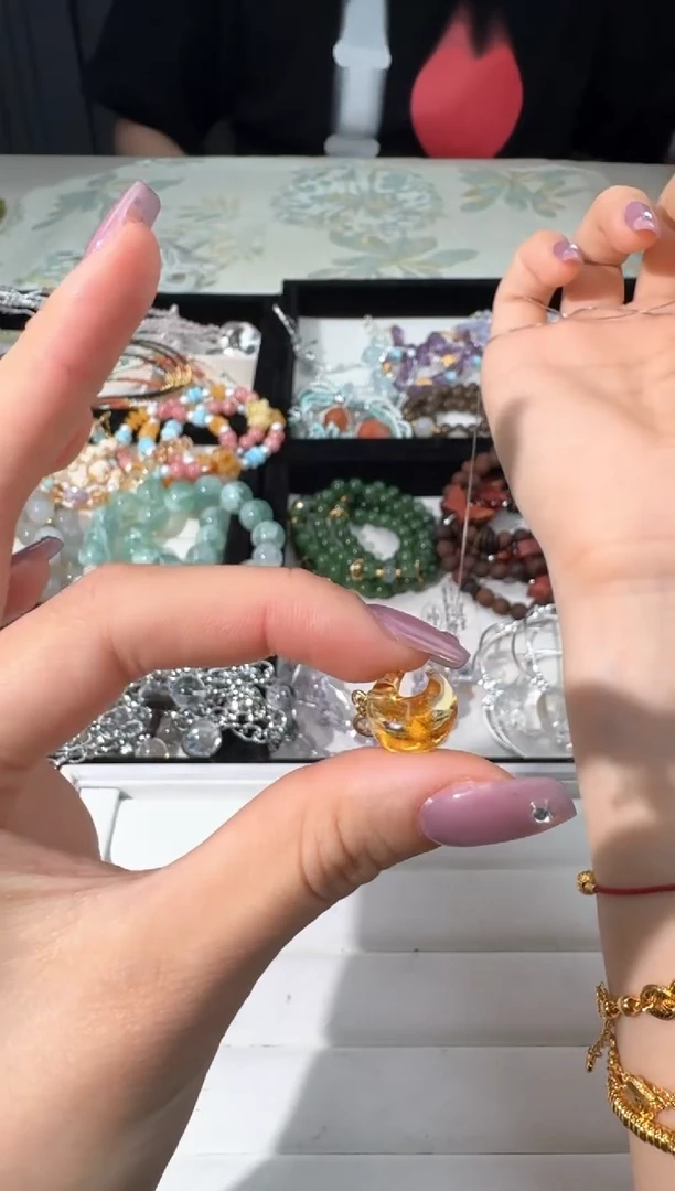 银S925镶嵌吊坠(不含链)琥珀O003花珀月亮吊坠