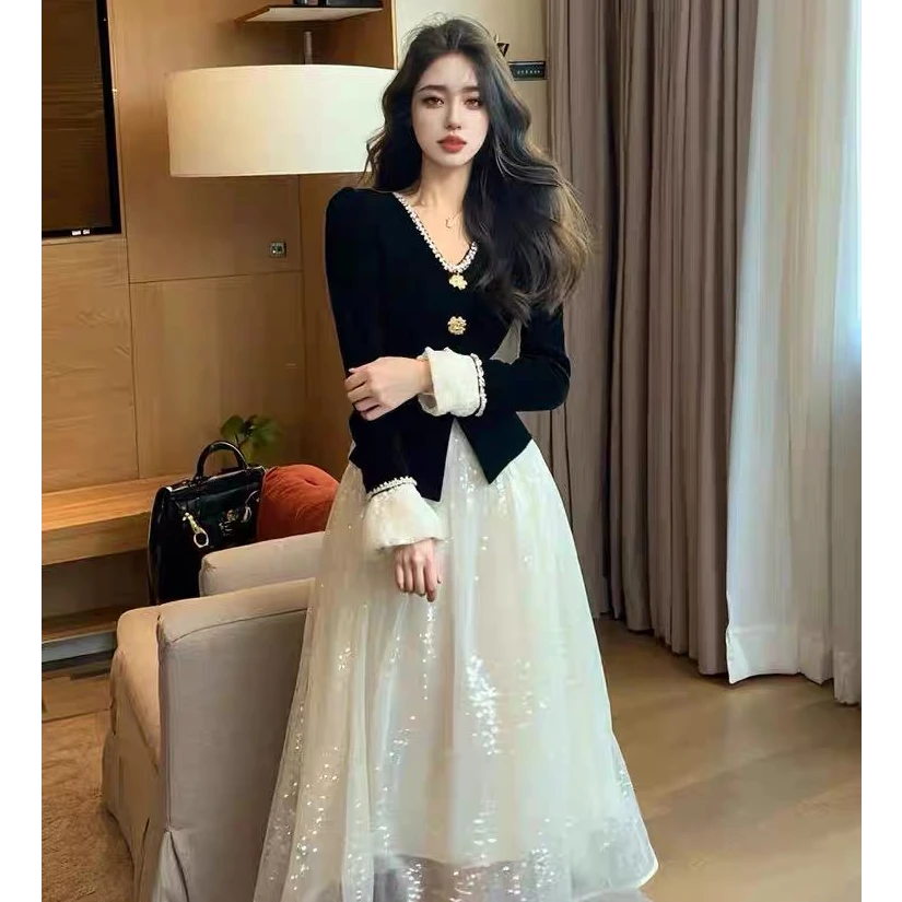 小香风连衣裙2025春秋新款轻奢高级感气质名媛女神范减龄法式裙子