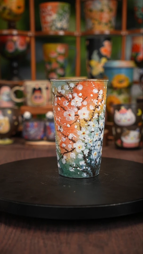 釉下手绘陶瓷可乐杯