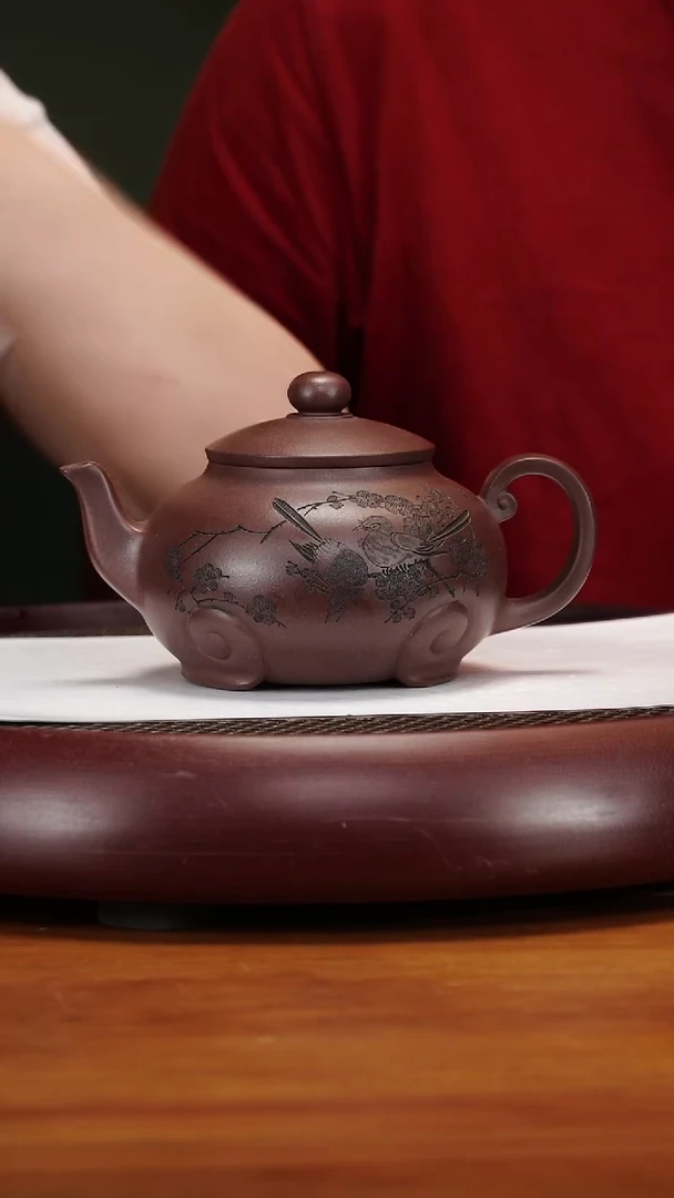 茶壶紫砂54YXM四季如意老紫泥550cc