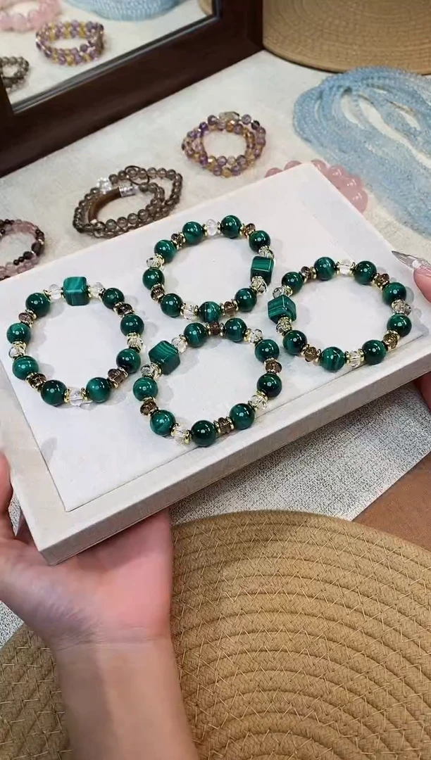 合金手链水晶《几何森林》孔雀石白水晶茶晶设计11-12多样性发一