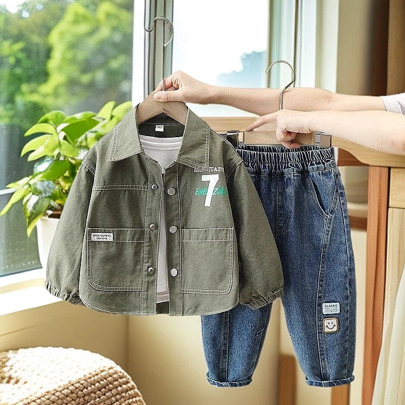 男童衬衫套装2024新款洋气宝宝春秋季休闲衣服儿童帅气秋装两件套