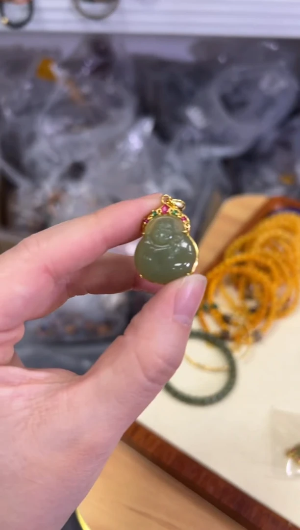 【闪购商品】和田玉颈饰银S925镶嵌和田玉宝宝佛银吊坠[445]