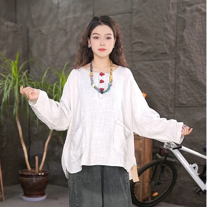 【品质T恤】女装圆领夏季透气百搭宽松文艺休闲纯棉上衣LL