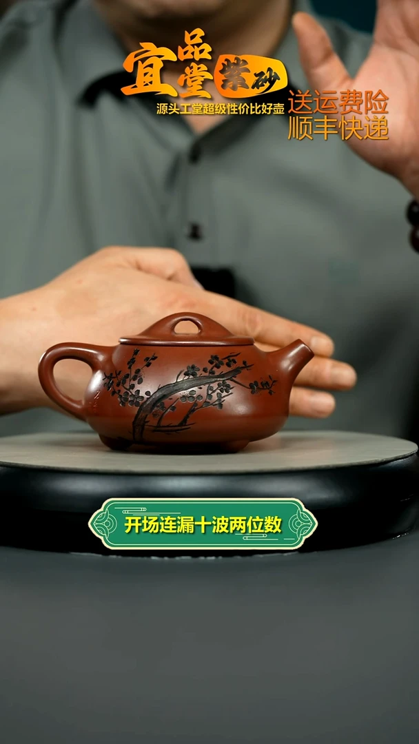 茶壶紫砂蒋静明龙血砂梅花景舟石瓢300CC