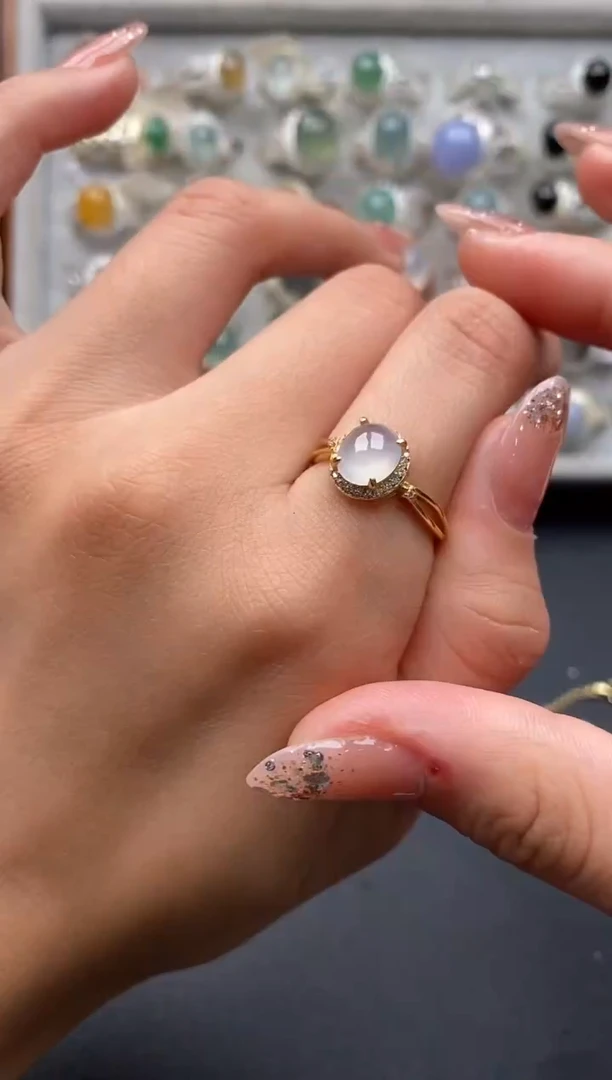 翡翠戒指银S925镶嵌天然A货翡翠6666+8