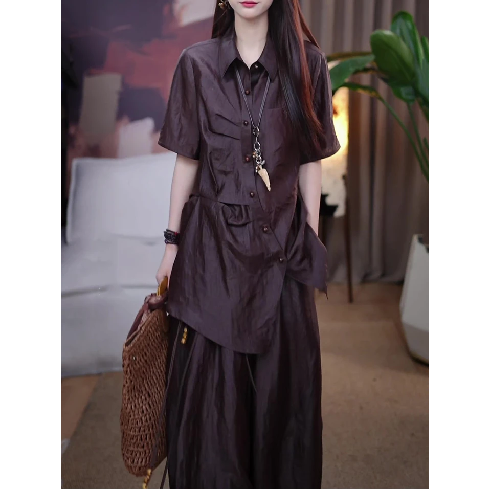 设计感时尚休闲套装女2025夏季新款新中式气质百搭衬衫+半身裙