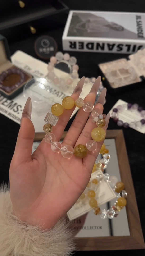 未镶嵌手链水晶黄胶花多宝x3581