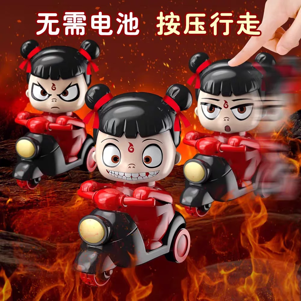 新款哪吒2特技小摩托按压卡通玩具无需电池部360旋转回力惯性玩具