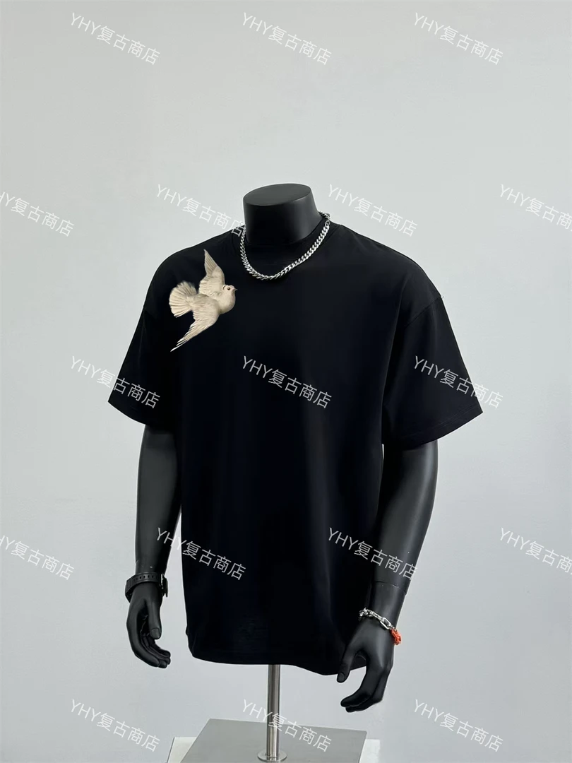 230g！重磅不透夏季潮流美式鸽子印花圆领短袖t恤百搭宽松上衣透气