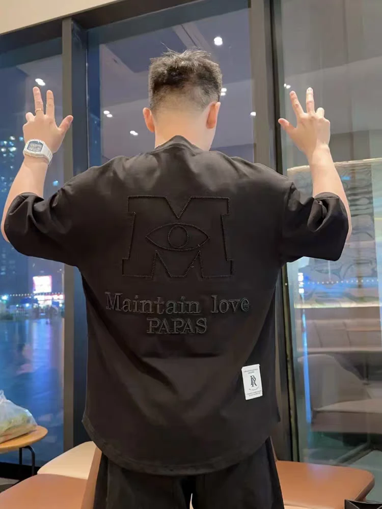 夏季新款M字母刺绣圆领短袖T恤上衣男女同款百搭