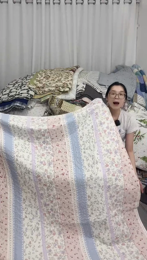棉150*200双面斜纹粉蓝条纹