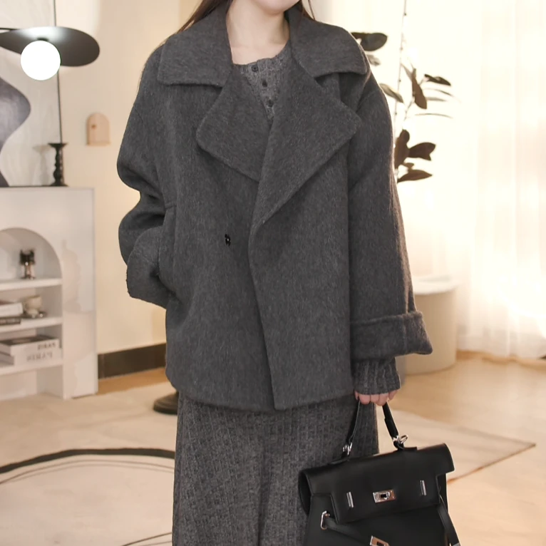 W早春高奢小众秋冬简约百搭气质通勤短款大衣双面休闲冬季