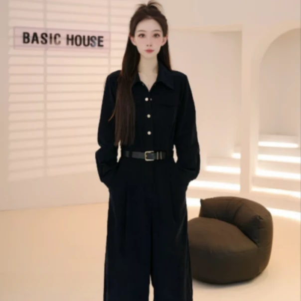 Basic House百家好TS秋季新款休闲百搭气质灯芯绒连体裤DQE09