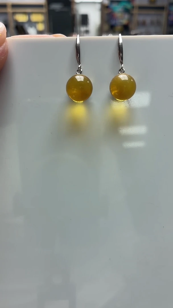 琥珀银S925镶嵌耳饰琥珀耳饰