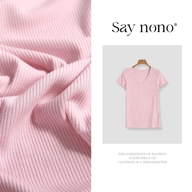 懒猫nono│Saynono 圆领V领纯色正肩显痩针织T恤/XXJC8806