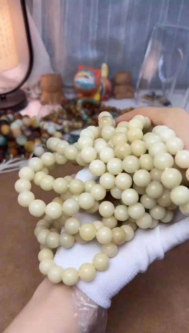 菩提根/象牙果手串水磨圆珠浅色一条2807