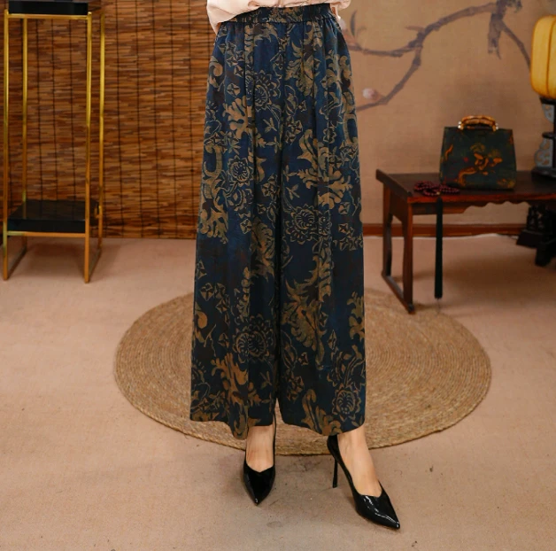 【上古锦·青花瓷】100桑蚕丝古法裁剪阔腿百搭时尚秋冬香云纱长裤