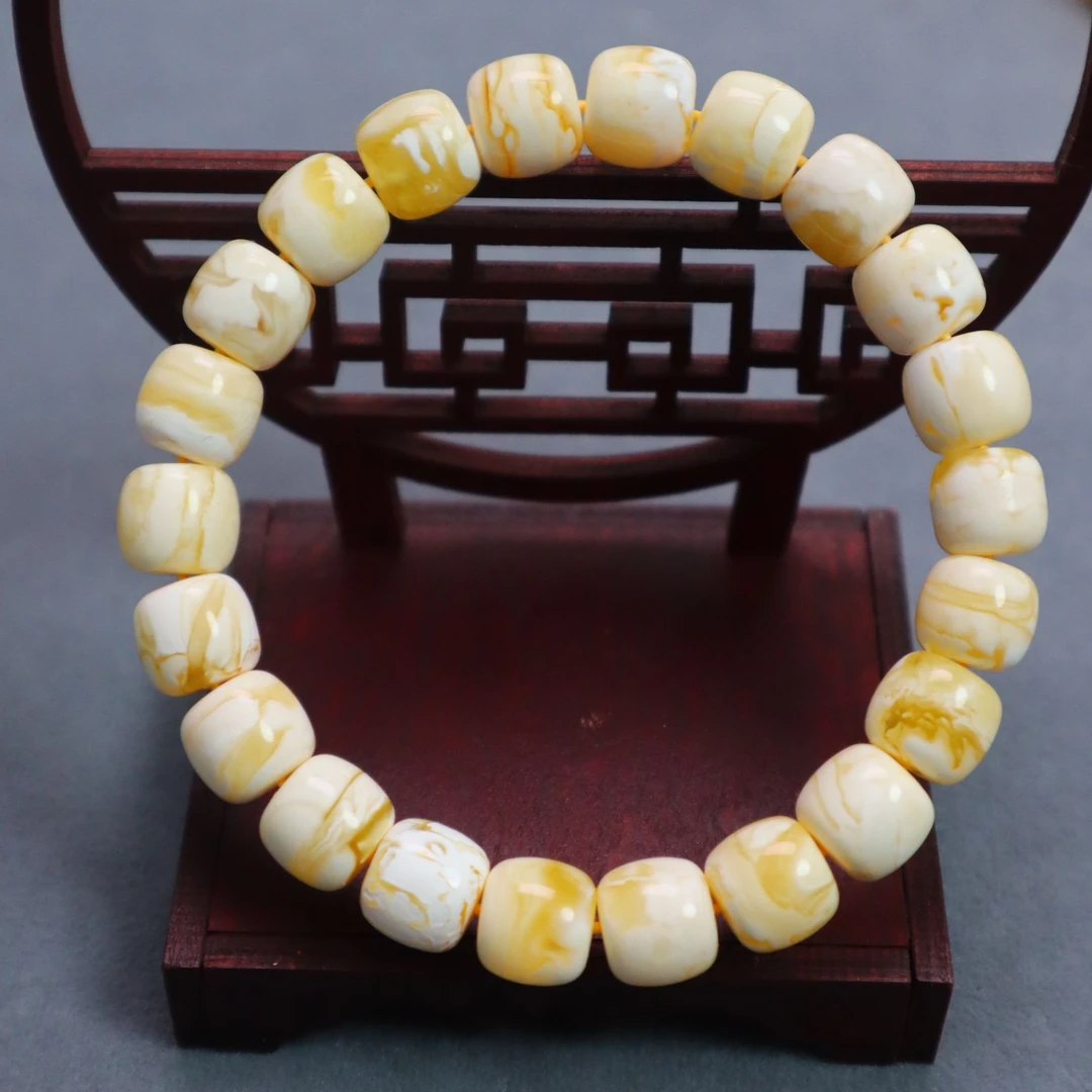 天然蜜蜡金瓷白老型手串