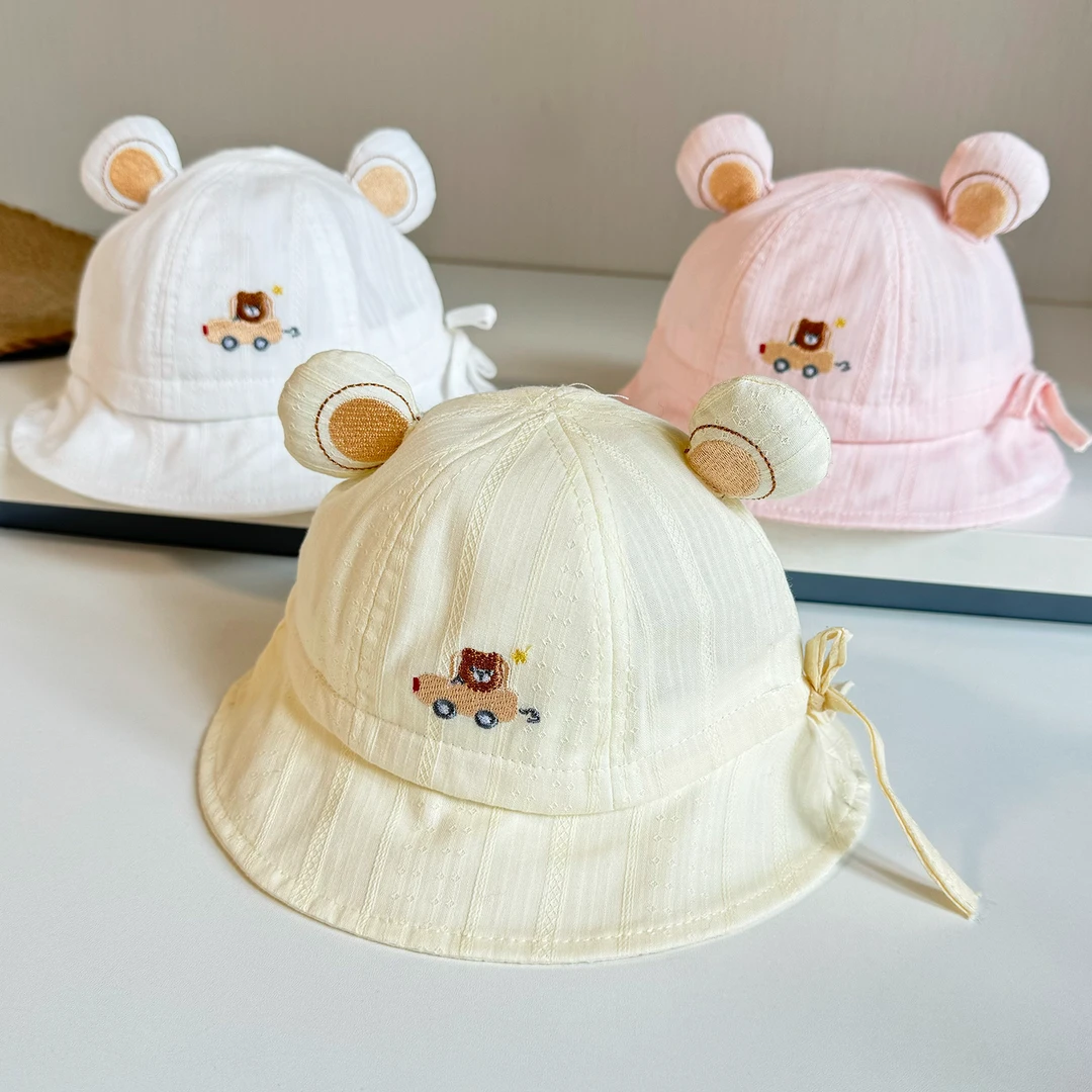 婴幼儿渔夫帽可调节小汽车超萌男童遮阳盆帽小童款可爱春夏太阳帽