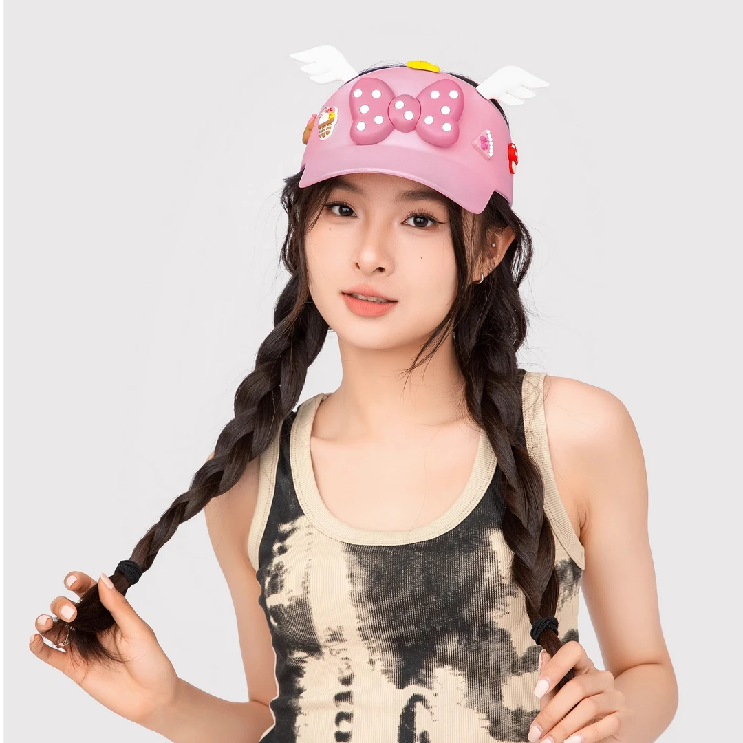 OUC帽子卡通洞洞帽子女款儿童马尾帽女孩夏季防晒帽棒球帽diy翅膀