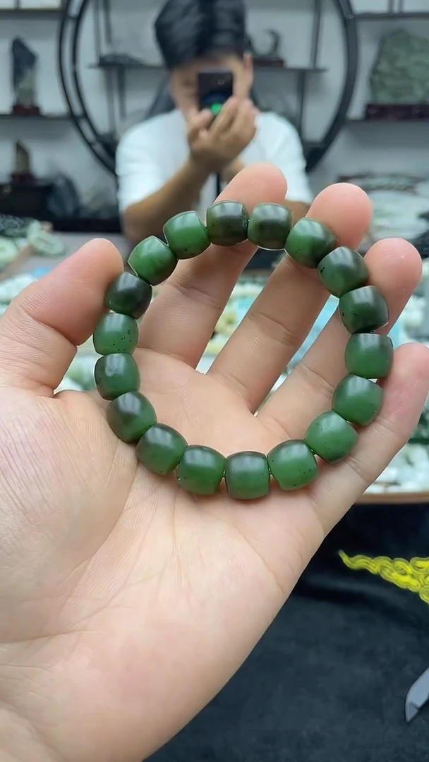 未镶嵌手串和田玉玛纳斯碧玉12直切