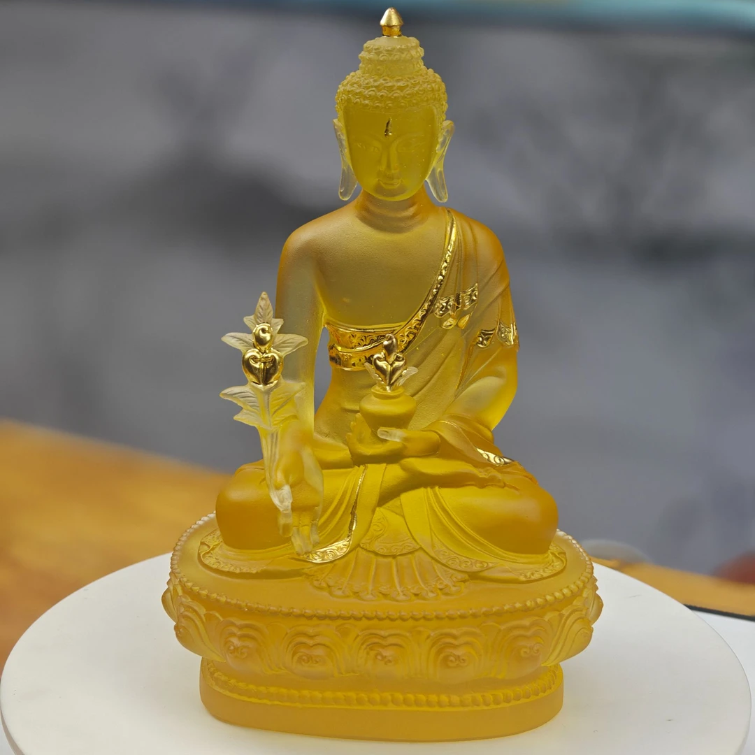 古法脱蜡琉璃贴金药师佛收藏级禅意家居摆件23*15*11厘米