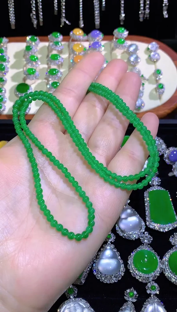 颈饰未镶嵌翡翠高冰满绿小米珠手链颈链两用