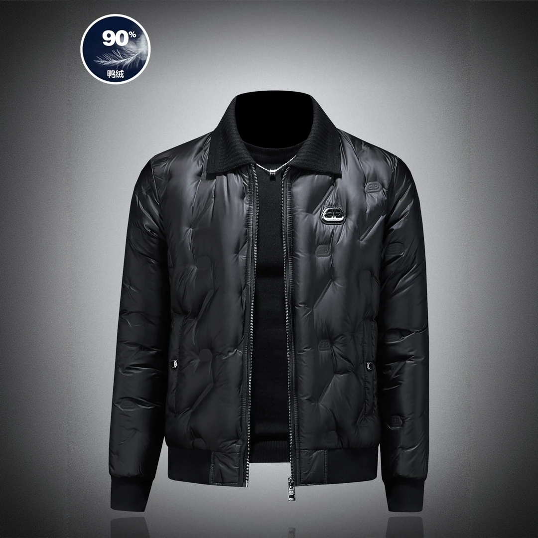 洛辛普肯冬季可拆卸翻领时尚羽绒服男士高端短款修身羽绒潮流外套