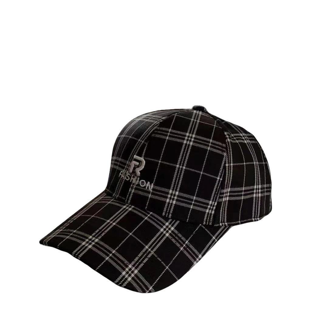 小R刺绣字母格子棒球帽夏季帽子鸭舌帽出游防晒遮掩时尚复古简约