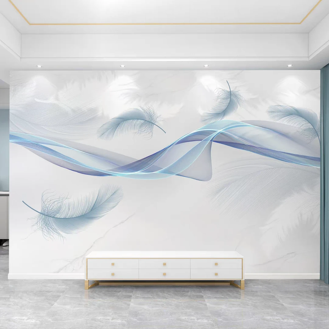 大气简约电视背景墙壁纸羽毛壁画卧室壁布客厅墙布影视墙沙发墙纸